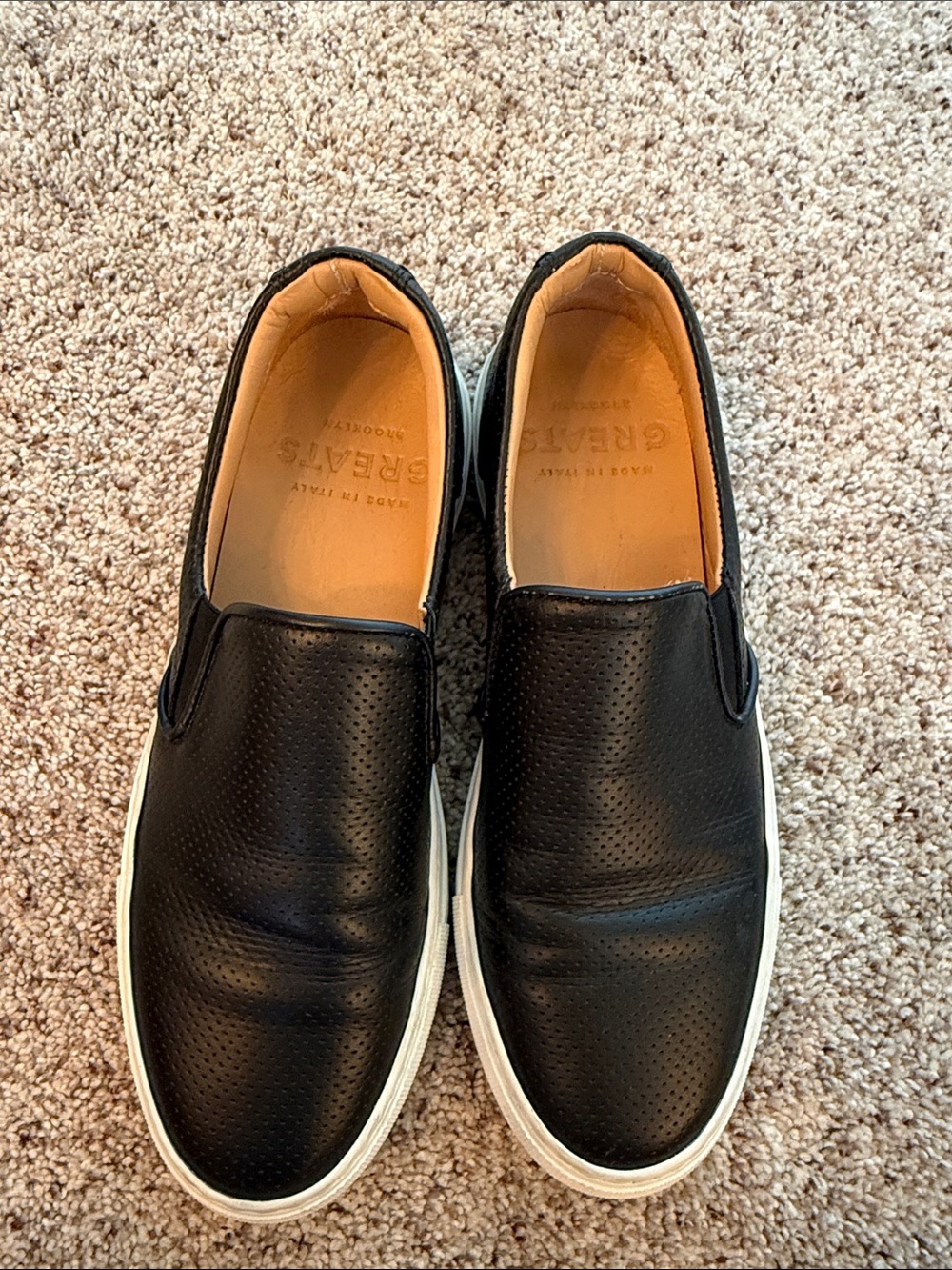 Greats Black Slip-On Leather Loafers with White Sole